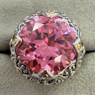 Vintage 925 Sterling Silber Rosa CZ Cocktail Ring Bicolor Gold Akzent 13,61 g Gr.