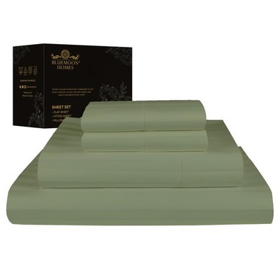 Damask Stripe Queen Sheets - 100% Egyptian Cotton Sateen Bed Sheets Deep Pock...