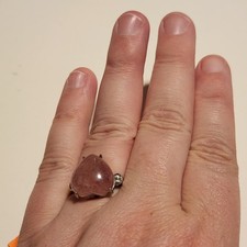 HEART PINK QUARTZ SILVER S925 RING - Adjustable 7.5 - 9.5, Woman's - Rare.