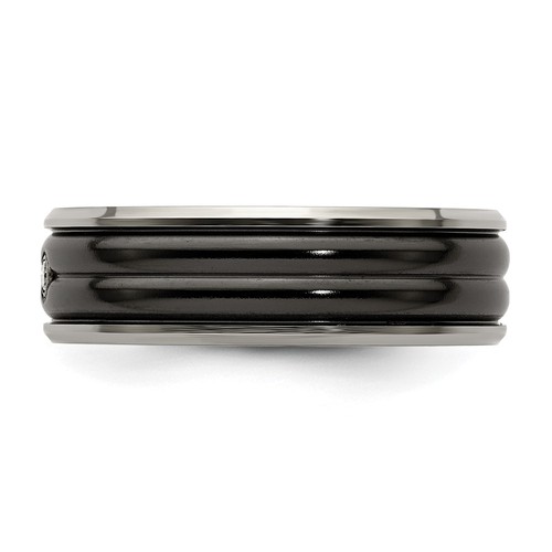 Black & Grey Titanium Edge .03 Ct Diamond Sterling Silver 7mm Band Ring Size 12 - Picture 3 of 7