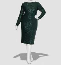 Xscape Womens Green Sequined Long-Sleeve Sheath Dress Plus Size 16W