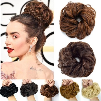 Natural Messy Bun Hair Extensions Updo Thick Wavy Hairpiece Scrunchies Curly Bun