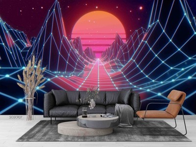 3D Virtual Network Mountain Sunset Wall Murals Wallpaper Murals Wall Sticker