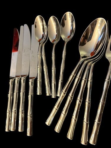 19pc Bamboo Vietnam Flatware Set Stainless Tiki Forks Spoons Knives High Quality - Picture 6 of 15
