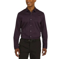 NWT DKNY Men's M Regular Stretch Button-Up Dress Shirt Burgundy Diamond Pattern
