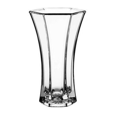 Clear Glass Vase with 9 Panels and Delicate Rose Floral Design