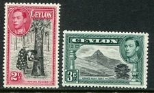 Ceylon 1938-48 2c & 3c perf 13x11½ SG 386 & 387 hinged mint (cat. £38 as u/m)
