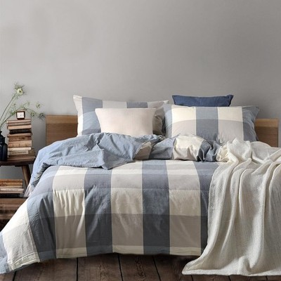 NSNLGSGC Twin 100% Washed Cotton Duvet Cover Set Navy Blue - Kid Buffalo Plai...