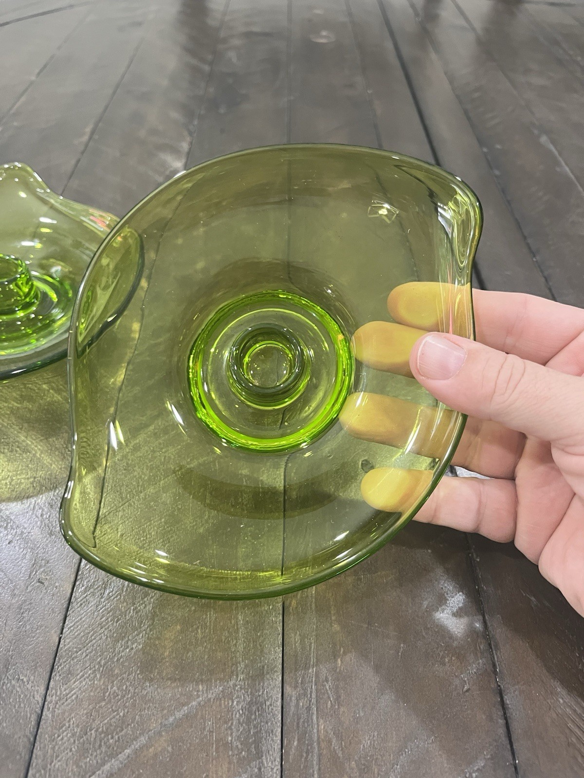 Viking Art Amoebic Epic Glass Candle Holders #1196 Avocado Green Set of 2 MCM