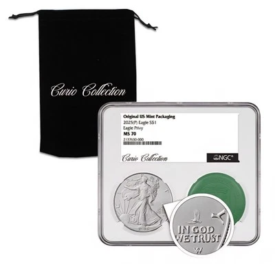2025 ASE SOARING EAGLE PRIVY NGC MS70 RARE CURIO COLLECTION IN HAND - Image 1 of 3