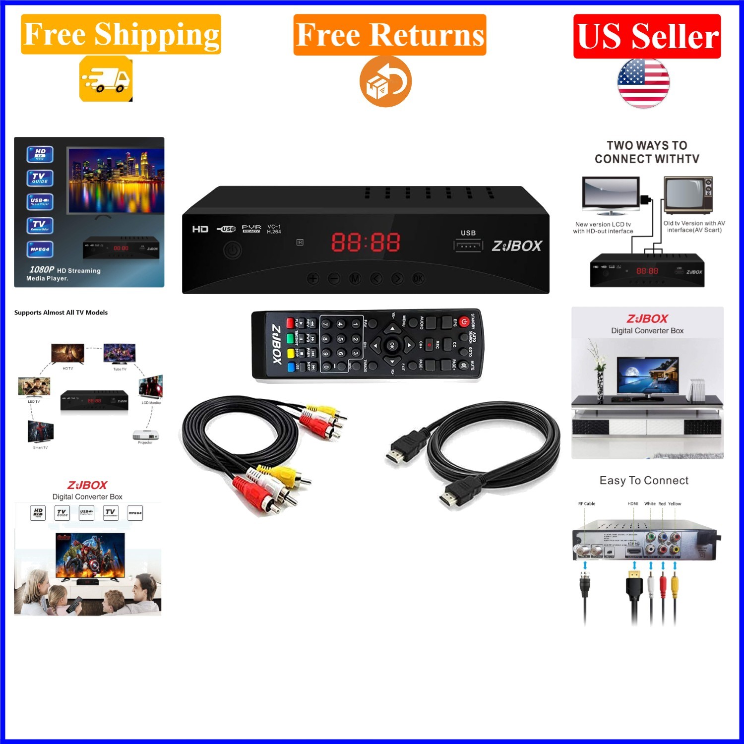 Digital ATSC TV Converter Box 1080P HDMI USB Recorder, Free Over-the-Air