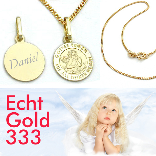 Echt Gold 333 Schutz Engel AnhäNger Mit Text Gottes Segen Mit Name Datum Gravur-image