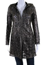 In Transit Womens Laser Cut Metallic Mesh Leather Jacket Brown Black Size Small