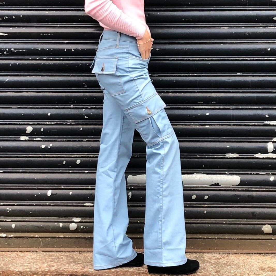 Wide Leg Cargo Jeans Y2K Style Light Denim Combat Pants Made in UK | eBay