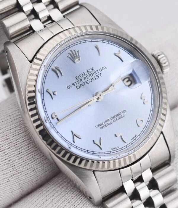 Rolex Datejust 16014 Ice Blue Eastern Arabic Dial 36mm Watch 18K Gold / Steel