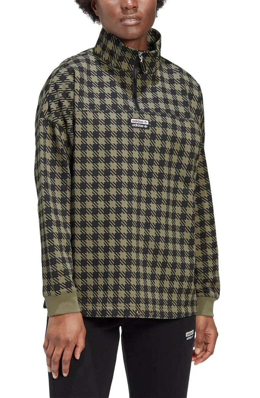 Французский махровый пуловер Adidas Womens R.Y.V. с застежкой-молнией на четверть, Legacy Green