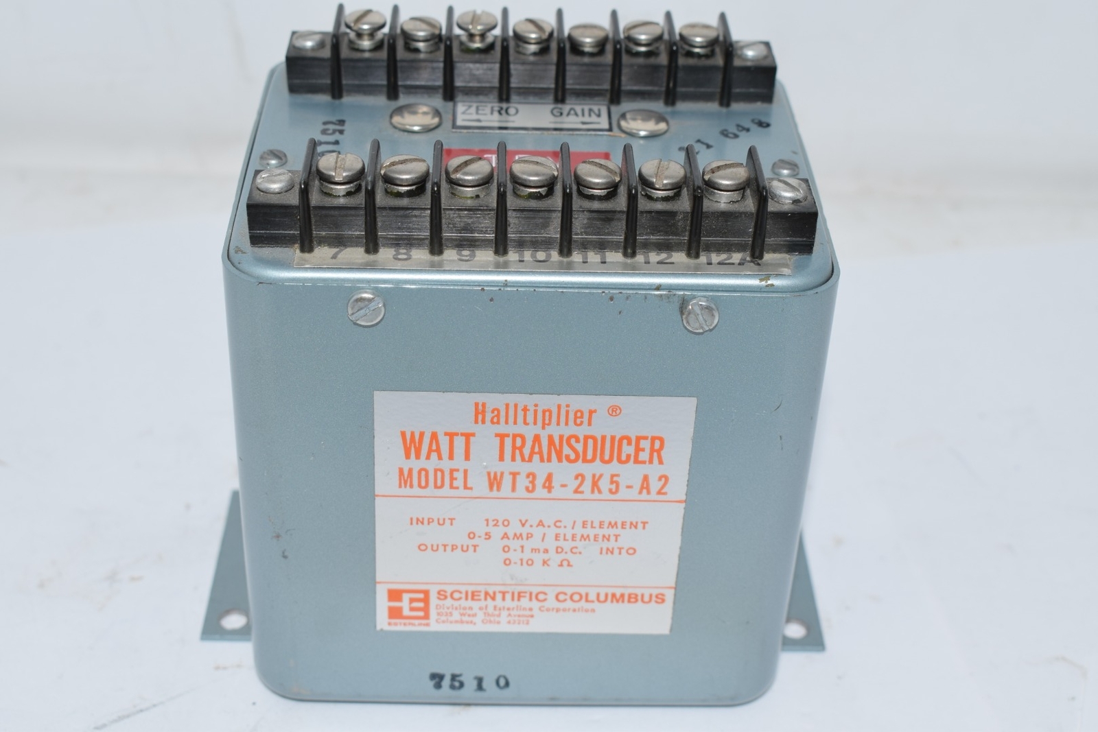 Scientific Columbus WT34-2K5-A2 Halltiplier Watt Transducer 120VAC 0-5 Amp