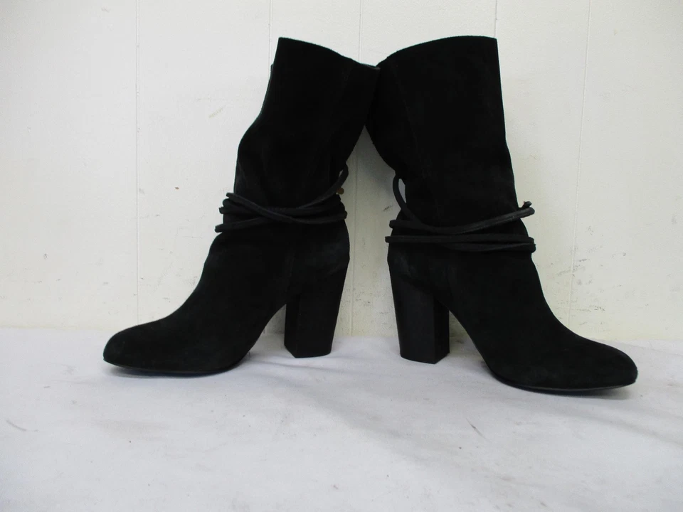 Botas Ecote negras de gamuza de cuero con corbata a media pantorrilla de tacón alto para mujer talla 10 M Foto 4 de 4