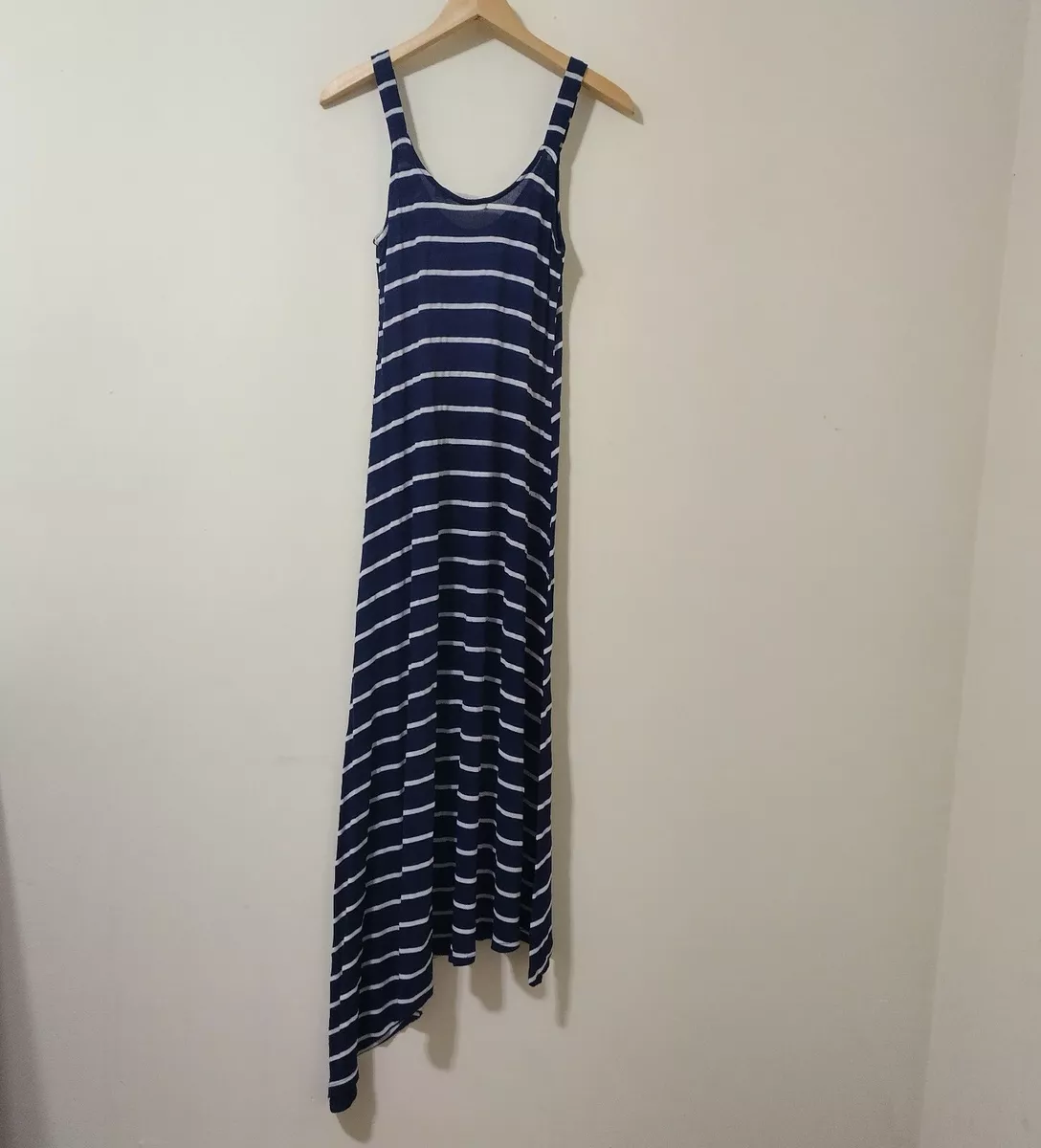 Navy blue top striped asymmetric dress