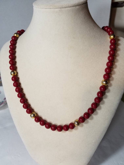 Trifari necklace red and gold bead vintage - image 4