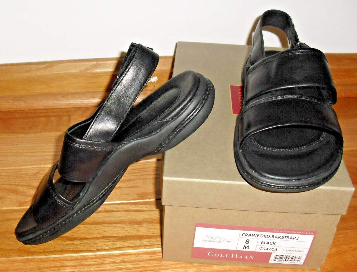 NIB~Cole Haan CRAWFORD Backstrap Black Leather Sandals~Fine Summer Style~  SZ