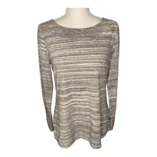 Talbots Women’s Small Gray Stripe Fuzzy Boatneck Long Sleeved Top