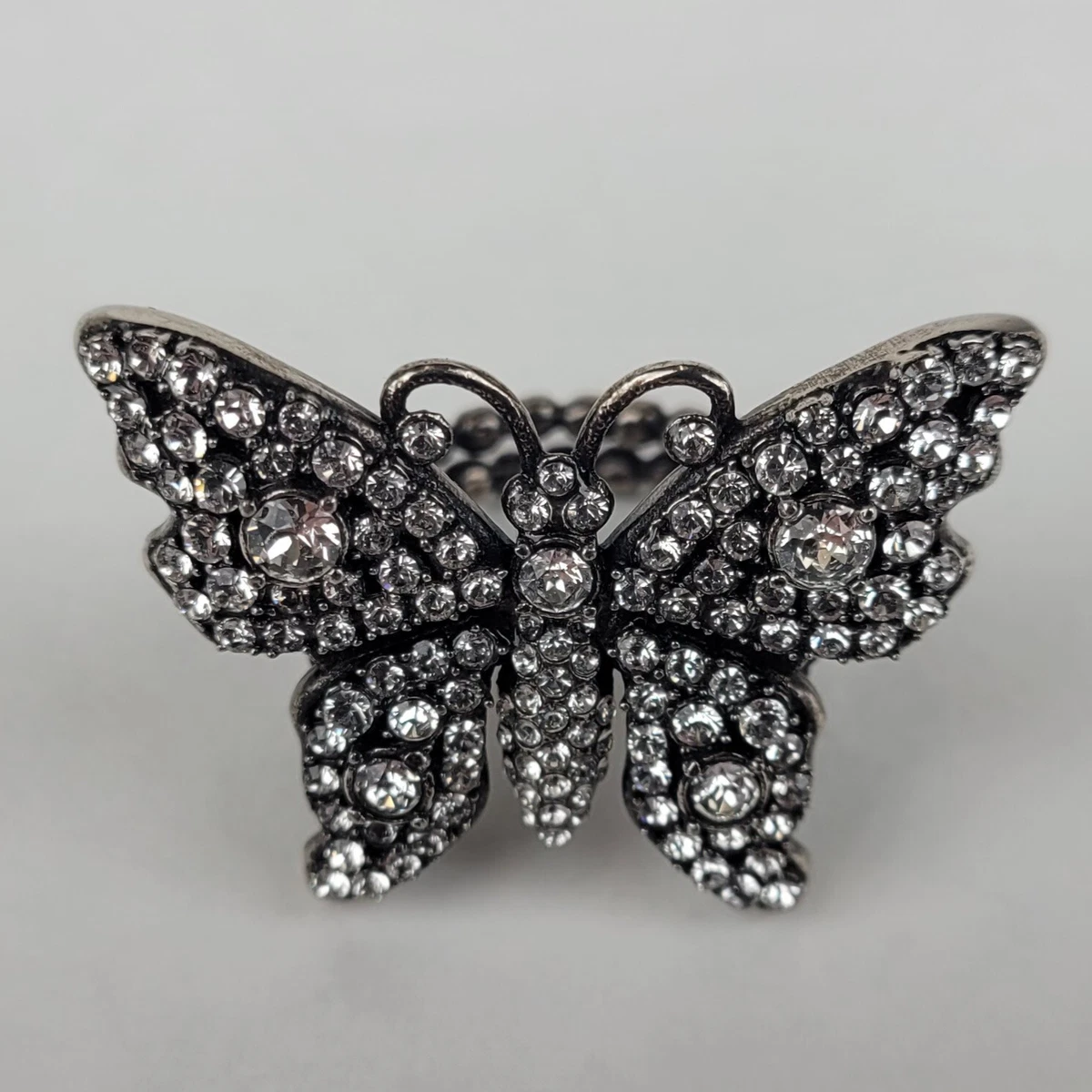 New Gucci Aged Silver Crystal Butterfly Ring S 503932 8162 eBay