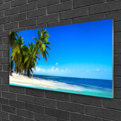 Tableau Sur Verre Tulup 100x50 Cm - Impression Paysage "Paumes Mer", Style Moderne