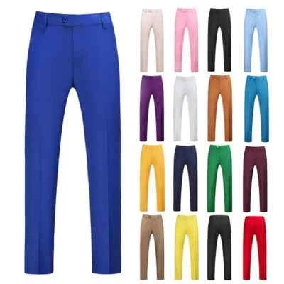 New Men Dress Pants Solid Color Slim Fit Business Casual Office Wedding Formal P - Image 1 of 4