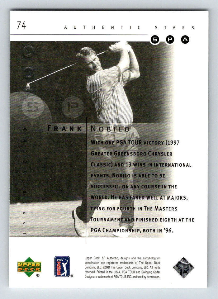 2001 SP Authentic #74 Frank Nobilo AS RC 2999 (ref 185632) - Image 2 of 2