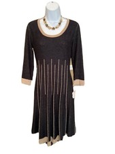 Nine West Black Cotton Scoop Neck Long Sleeve Knee Length Sweater Dress Size sm