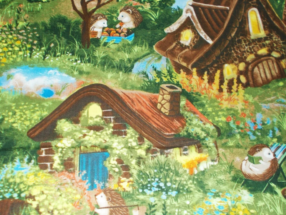 BTY Pincel HEDGEHOG VILLAGE Master Print 100% Algodón Edredón Tela por Yarda Foto 2 de 3