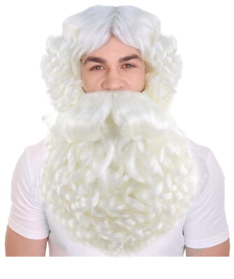 Erwachsene Herren Profi Weihnachten Santa Weiß Perücke mit Vollbart Set, HM-489A