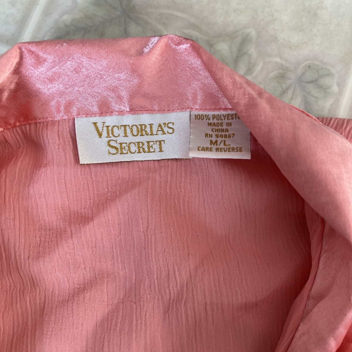 Victoria's Secret Gold Label Peach Satin Sleep Shirt Medium Large Covered button View 5