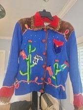 Ugly christmas sweater cardigan with cactus western theme