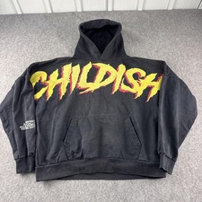 Childish Hoodie Mens Medium Black Pullover Jumper Toy Car Graphic Streetwear