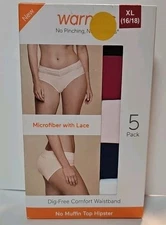 Warners Womens 5Pack No Pinching No Problem Lace Waistband Hipster XL Multicolor