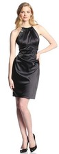 Eliza J Satin Sleeveless Pleated Halter Cocktail Dress Size 6 Black