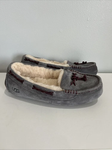 UGG Australia Brett ciabatte lana shearling scamosciato grigio pelle mocassini taglia 8