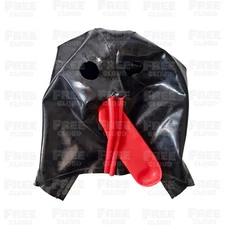 Latex Hood with Mouth Condom & Red Nasal tube Rubber Mask Fetish Clubwear BDSM
