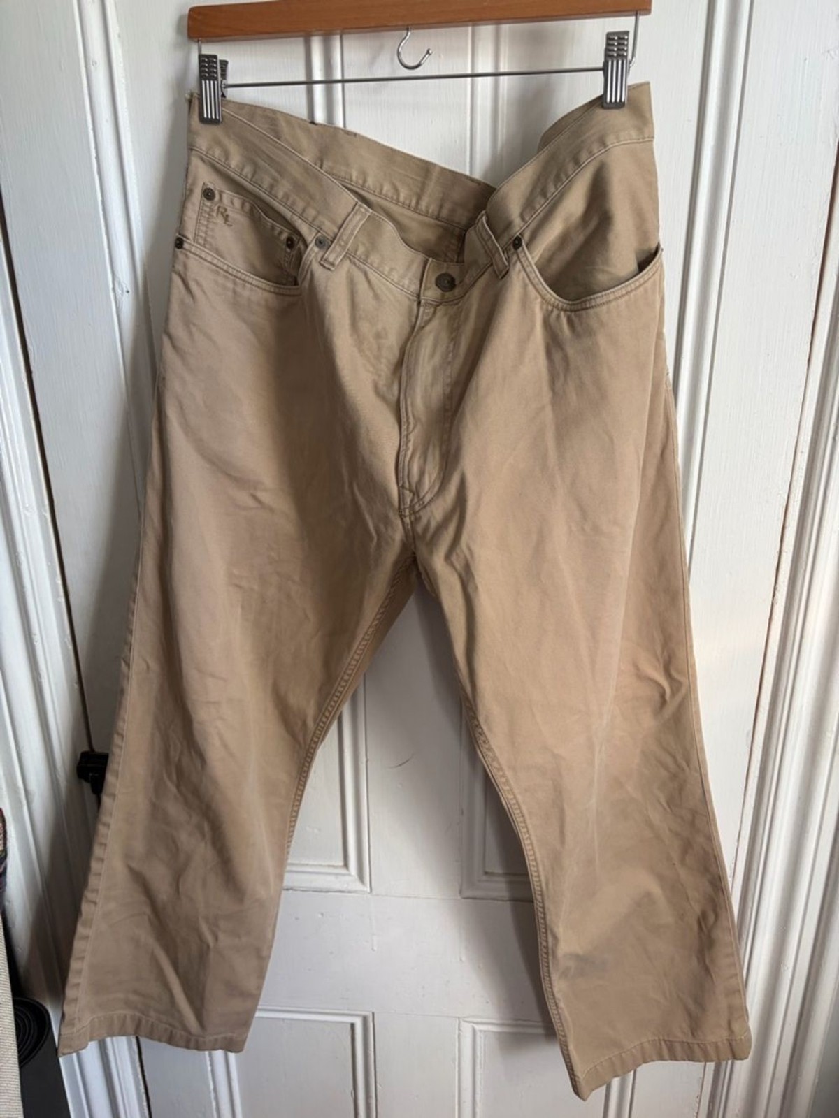 Polo Ralph Lauren Mens 36x30 Khaki 5-Pocket Chino Pants Button Fly Cotton Twill