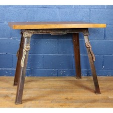 Vintage Rustic Industrial Farming Cast Iron Side, Hall Table with Solid Oak Top