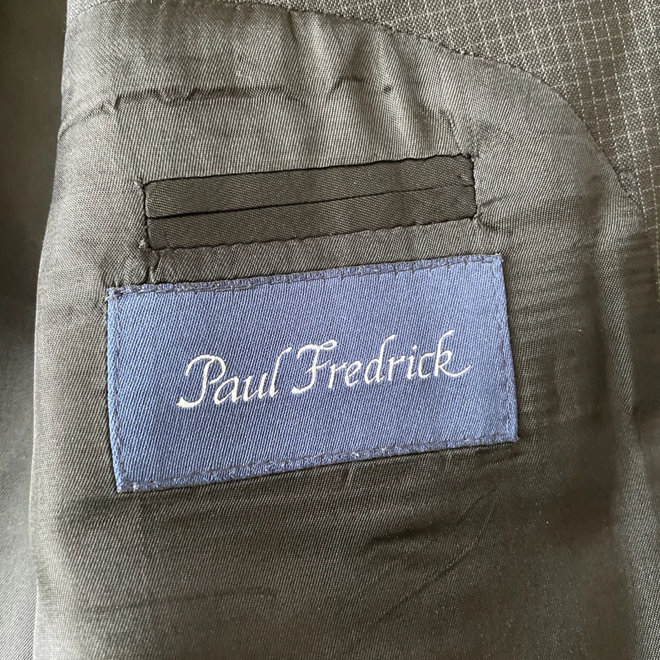 Paul Fredrick Black/Gray Grid Check Sport Coat Jacket Mens 42L Blazer 100% Wool - Image 3 of 4