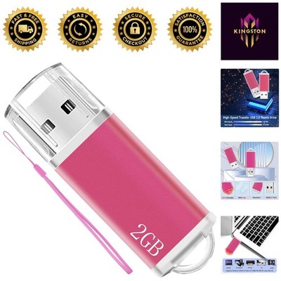 Fast 2GB USB 2.0 Flash Drive in Pink - Compact Memory Stick with LED Indicator