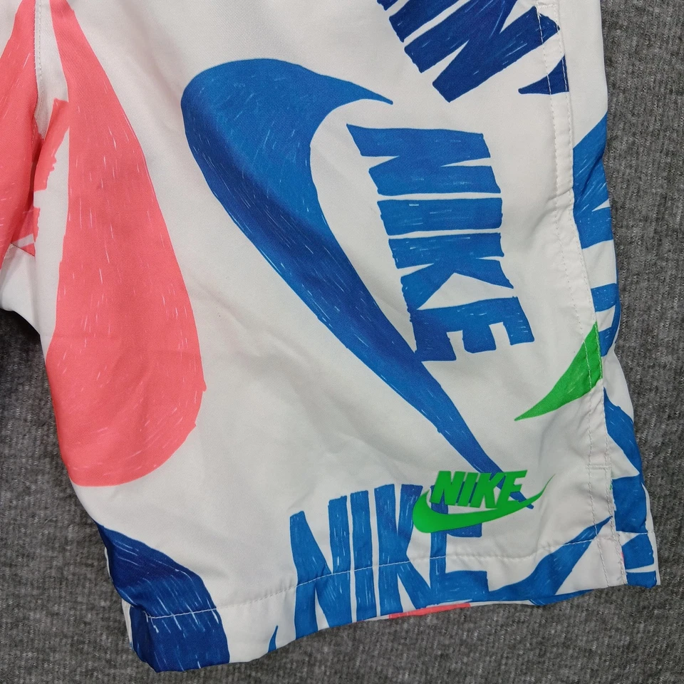 Pantalones Cortos Nike Para Hombre Medianos Blancos Multicolor Logo Bañador Cordón Forrado Retro Foto 2 de 4