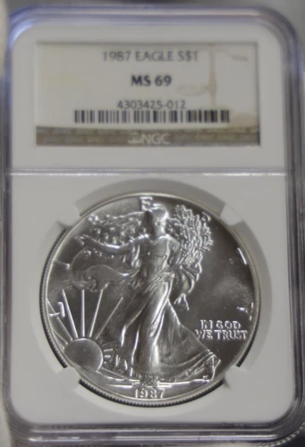 1987 US Silver Eagle $1 NGC MS69 Brown Label
