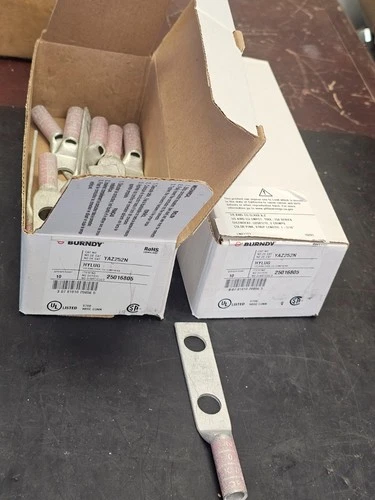 20PC BURNDY YAZ252N ALUM. 2 HOLE PINK DIE COMPRESSION LUGS, 2BOX 10 PER BX (NIB)