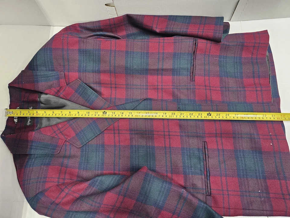 Vintage Giorgio Sant'Angelo Blazer Womens Medium Large Burgundy Navy Plaid 90s - Image 4 of 4