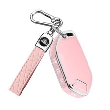 QBUC for Kia Key fob Cover,Soft TPU 360 Car Key Case Silver Edge - Pink