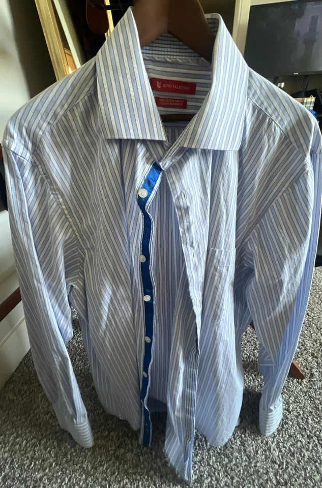 Camisa de vestir Gino Valentino para hombre 17,5-36/37 azul/blanco a rayas Foto 3 de 4